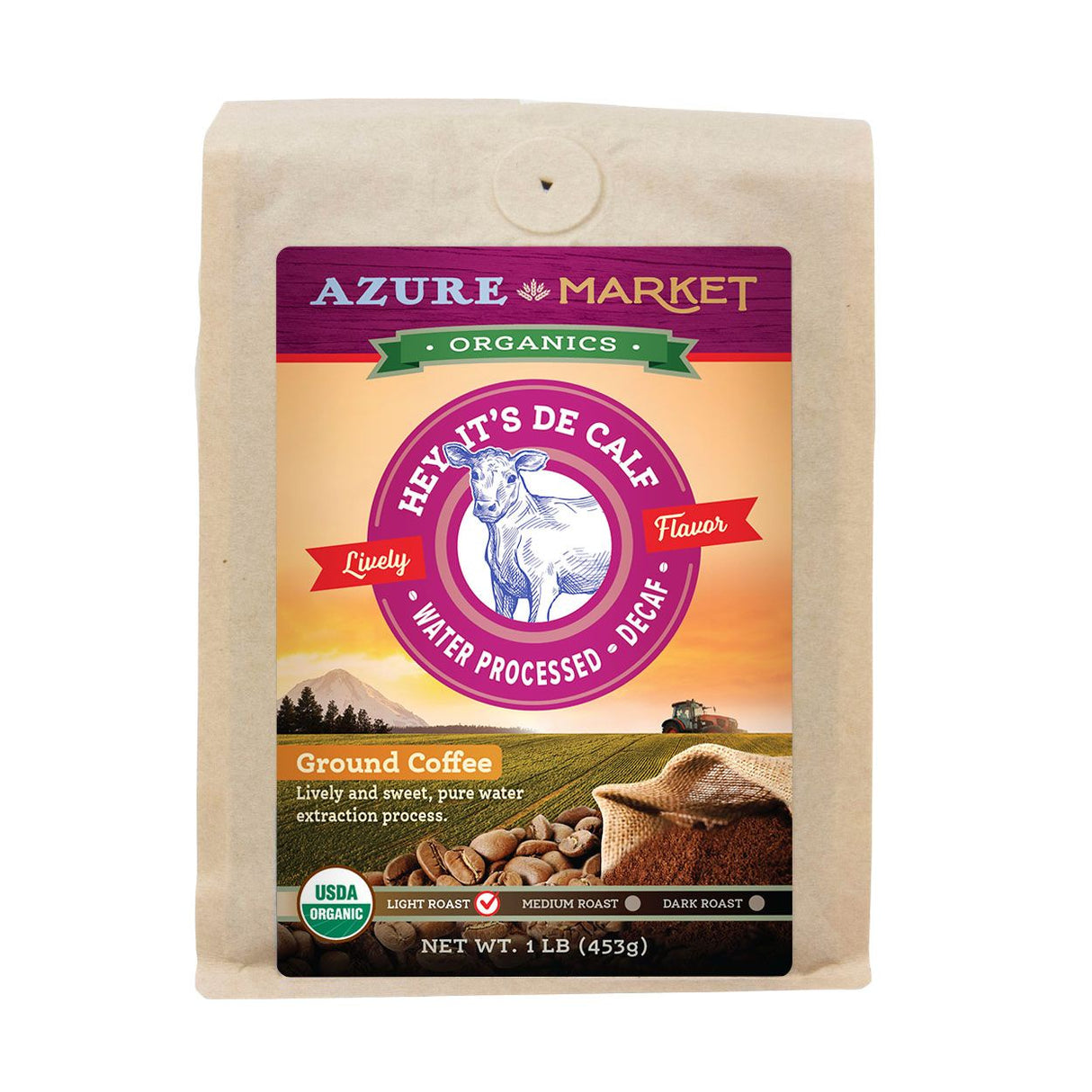 Azure Market Organics Coffee Ground, Water Processed Decaf, Light Roast, Organic-1Lb