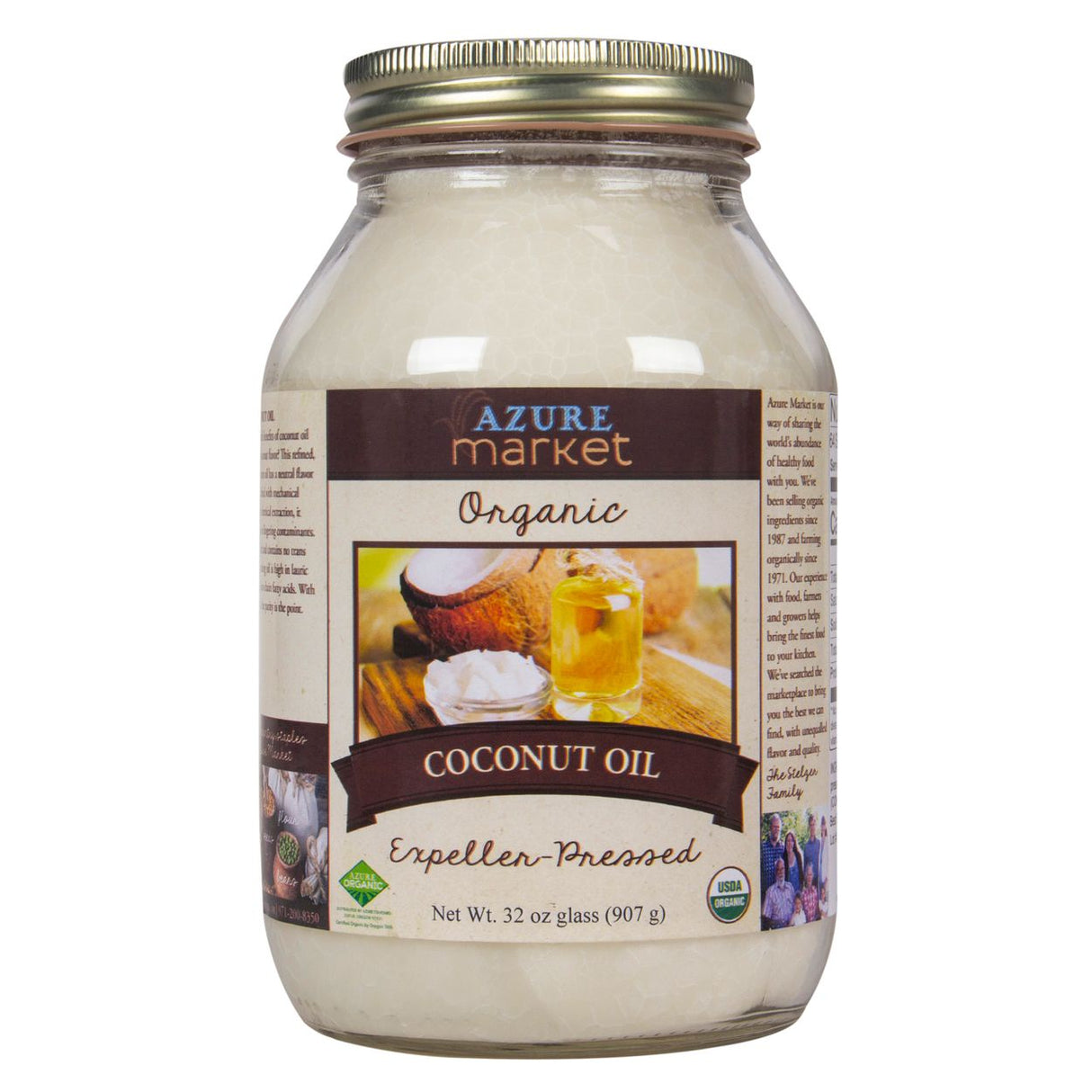 Azure Market Organics Coconut Oil, Expeller Pressed, Organic-32floz Glass