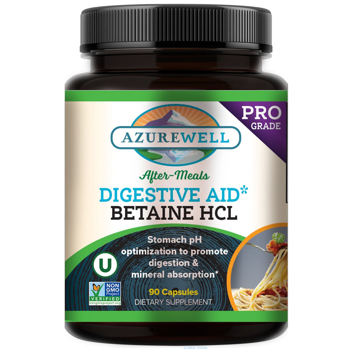 AzureWell Betaine HCL, After Meal Digestive Aid (90 Caps)