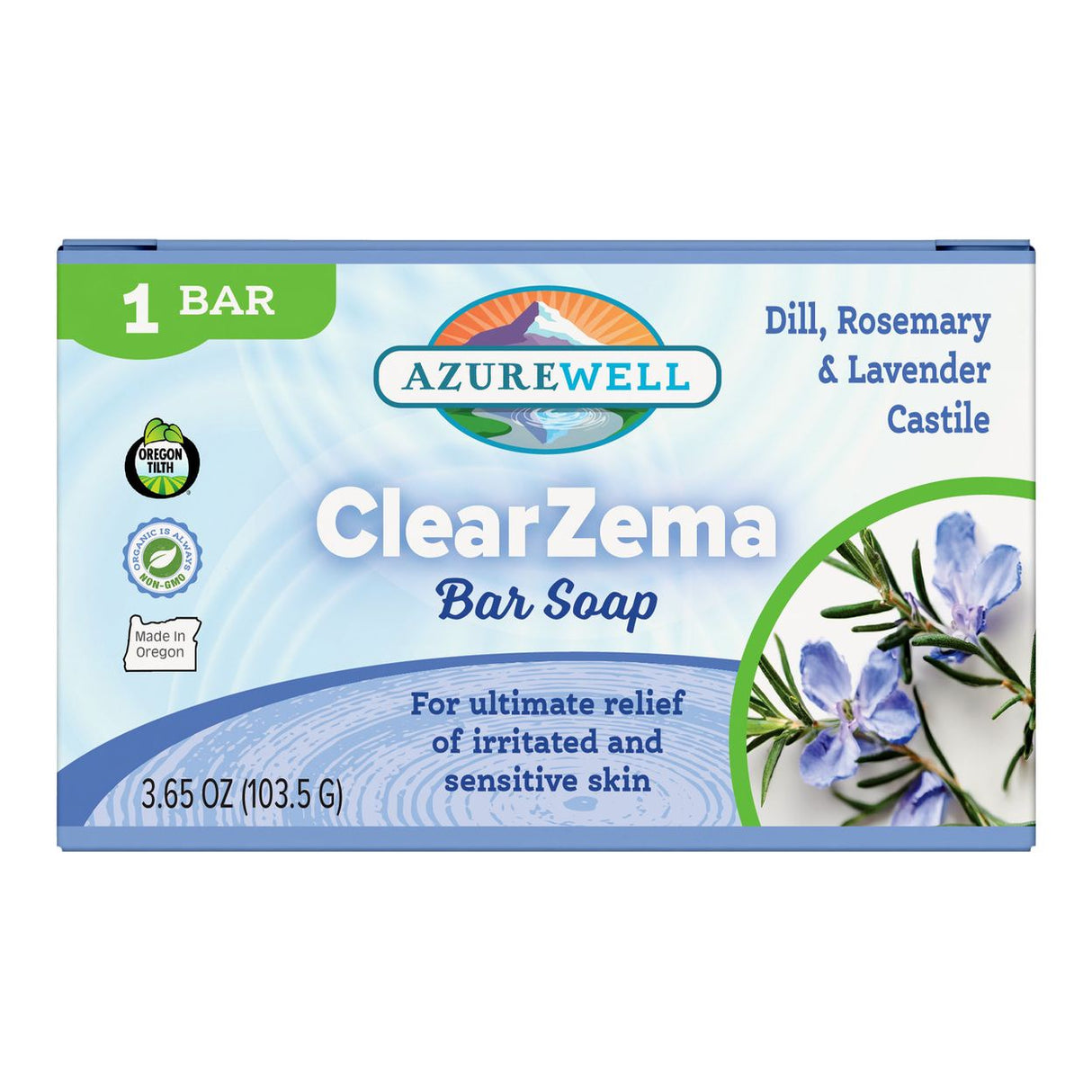AzureWell Castile Bar Soap, ClearZema (with Dill, Lavender & Rosemary), Organic-1 Bar