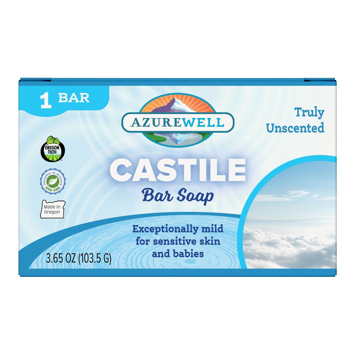 AzureWell Castile Bar Soap, Unscented, Organic