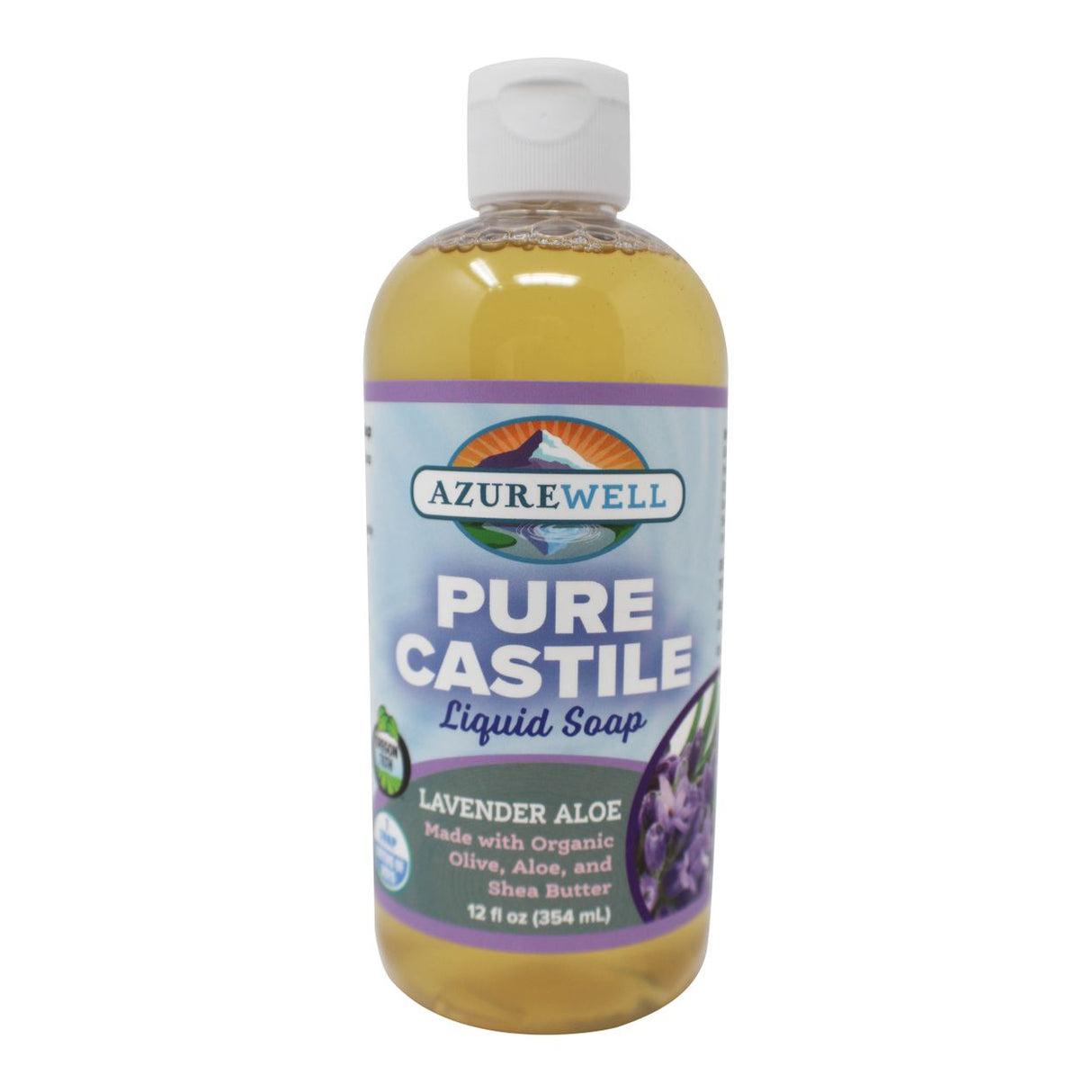 AzureWell Castile Liquid Soap, Pure, Lavender Aloe, Organic-12oz