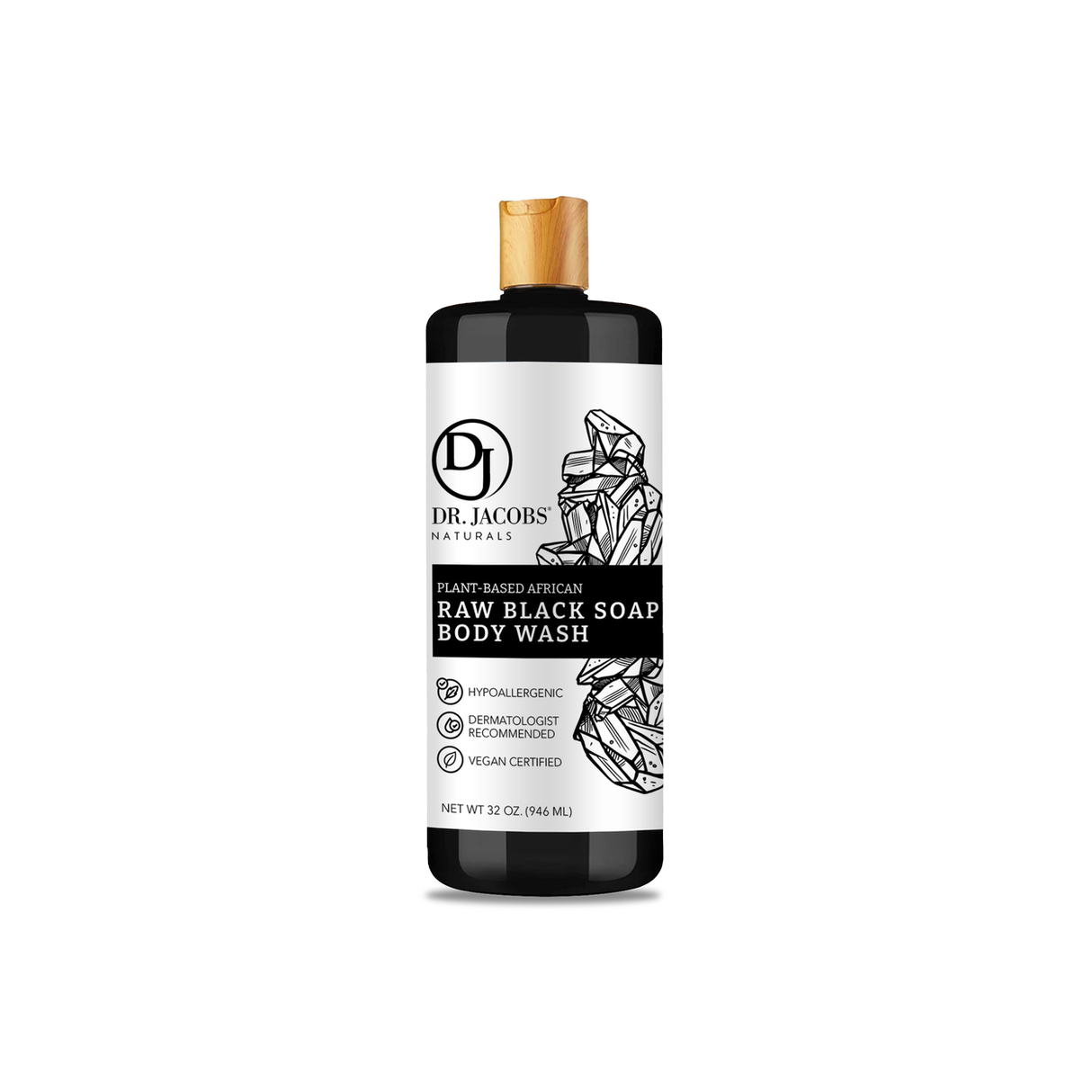 Dr. Jacobs Naturals Black Soap Body Wash, Plant Based Raw-32oz