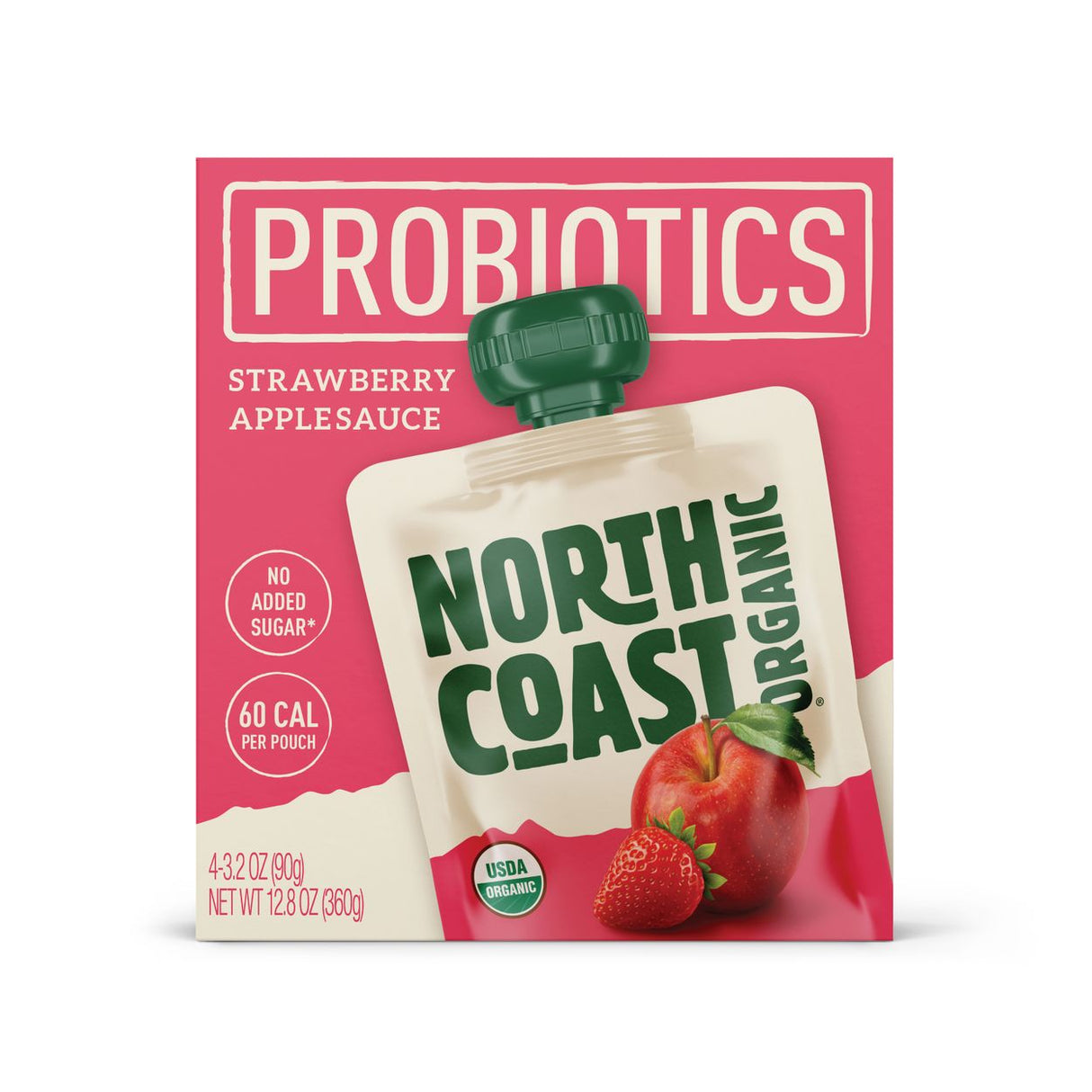 North Coast Apple Sauce Strawberry Probiotic Pouch, Organic- 4 pack x 3.2oz