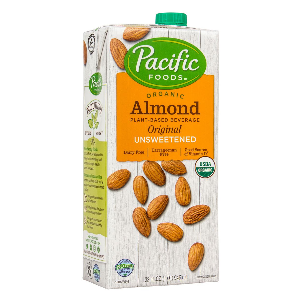 Pacific Foods Almond Beverage, Unsweetened, Original, Organic-32floz