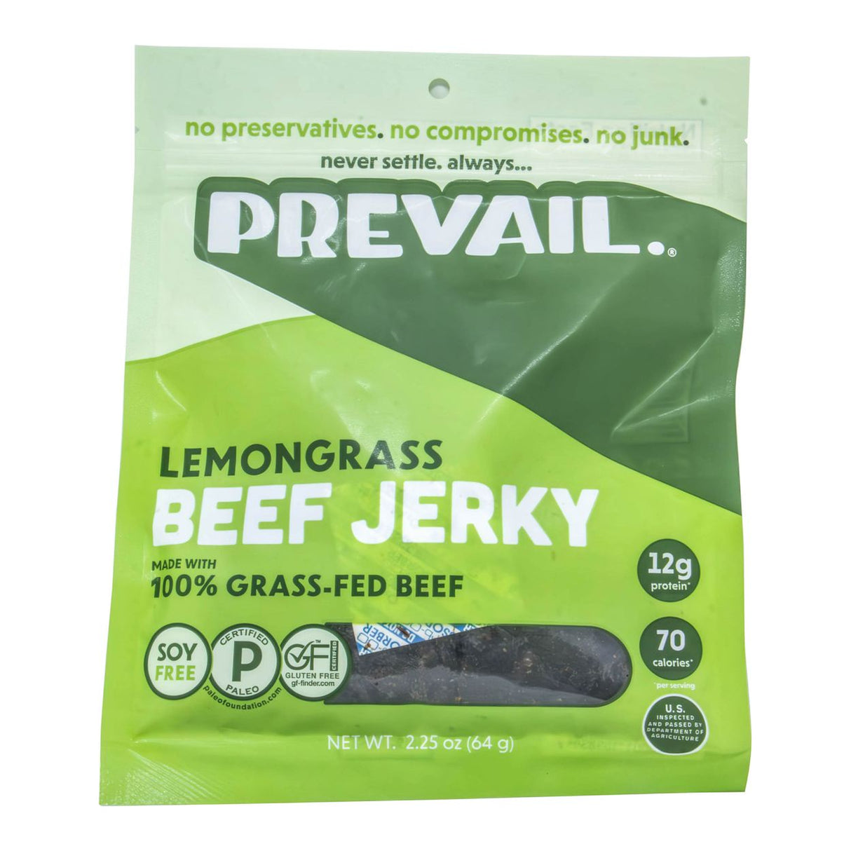 PREVAIL Beef Jerky, Lemongrass, 100% Grass Fed-2.25oz