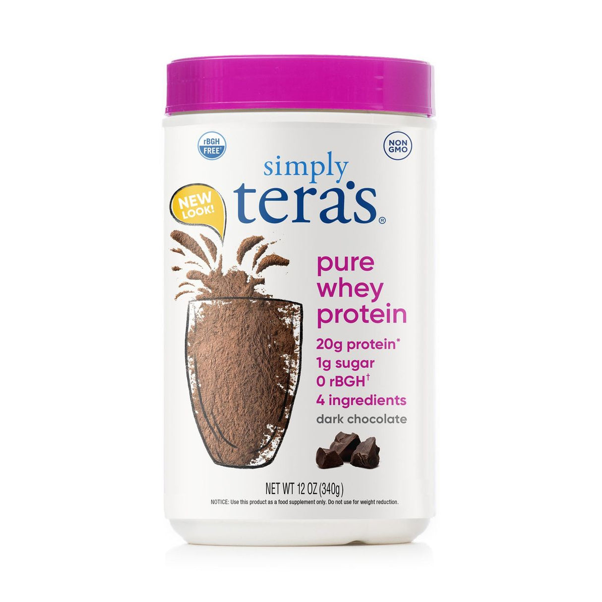 Simply Tera's Whey Protein Powder, Grass-fed, Dark Chocolate- 12oz