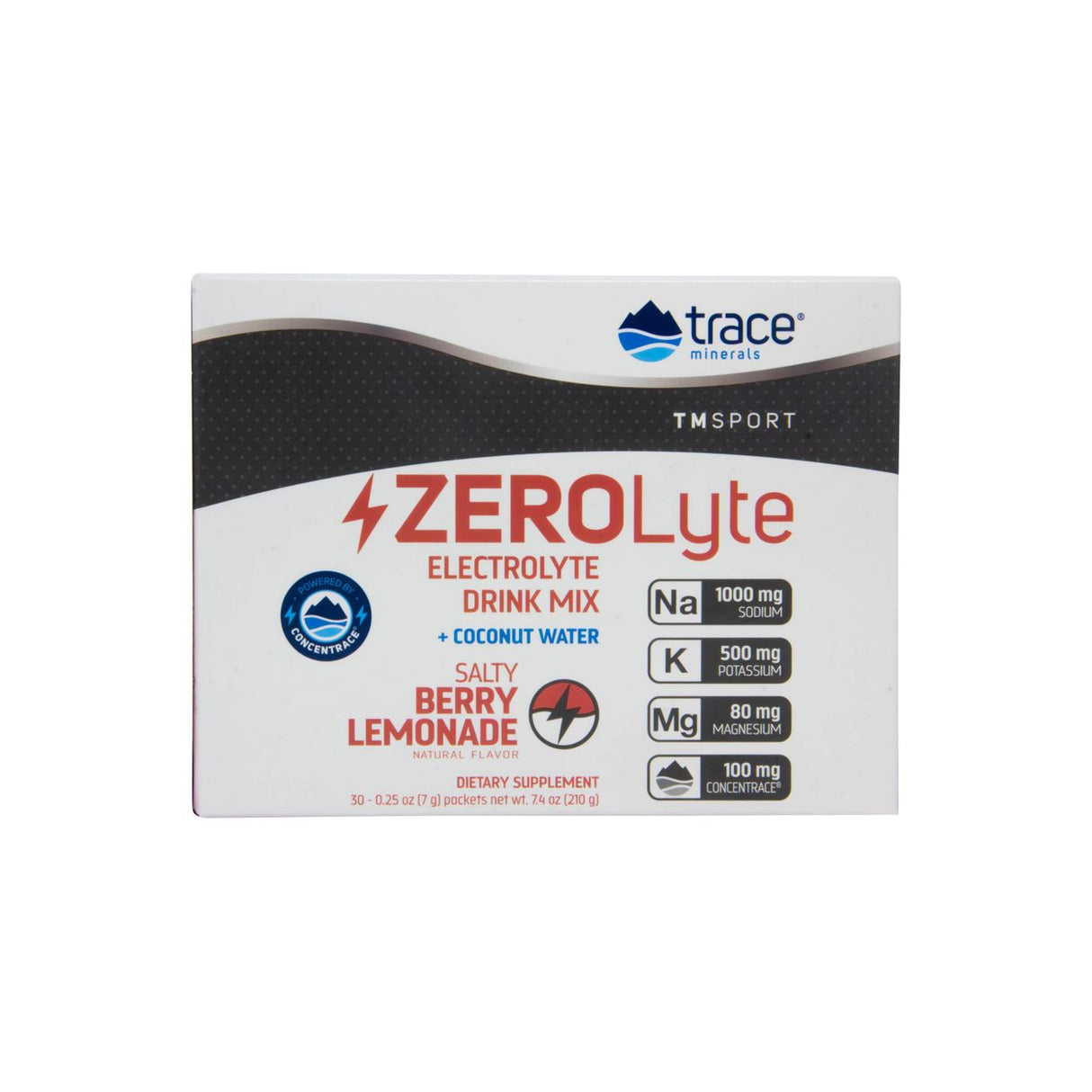Trace Minerals ZeroLyte Salty Berry Lemonade, Electrolyte drink mix + coconut water-30ct