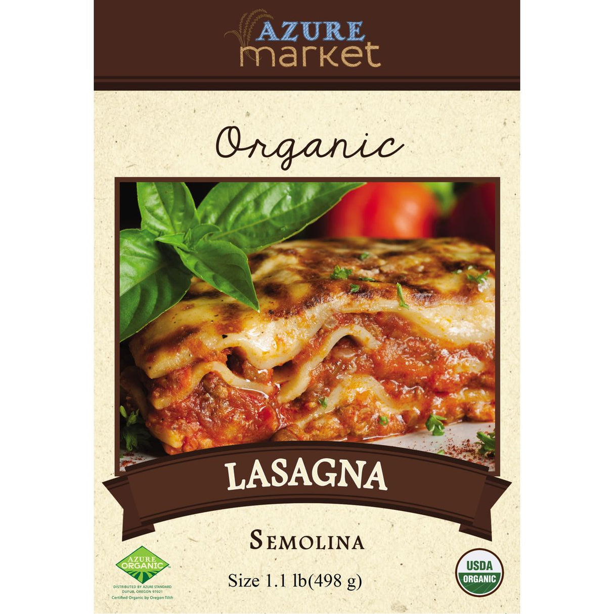 Azure Market Organic Semolina Lasagna - Wheat Pasta Sheets, 1.1 lb