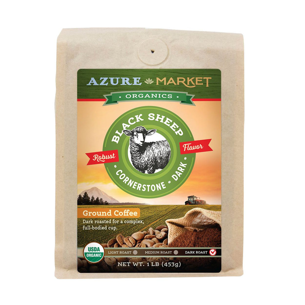 Azure Market Organics Coffee Ground, Cornerstone Dark Roast, Organic-1Lb
