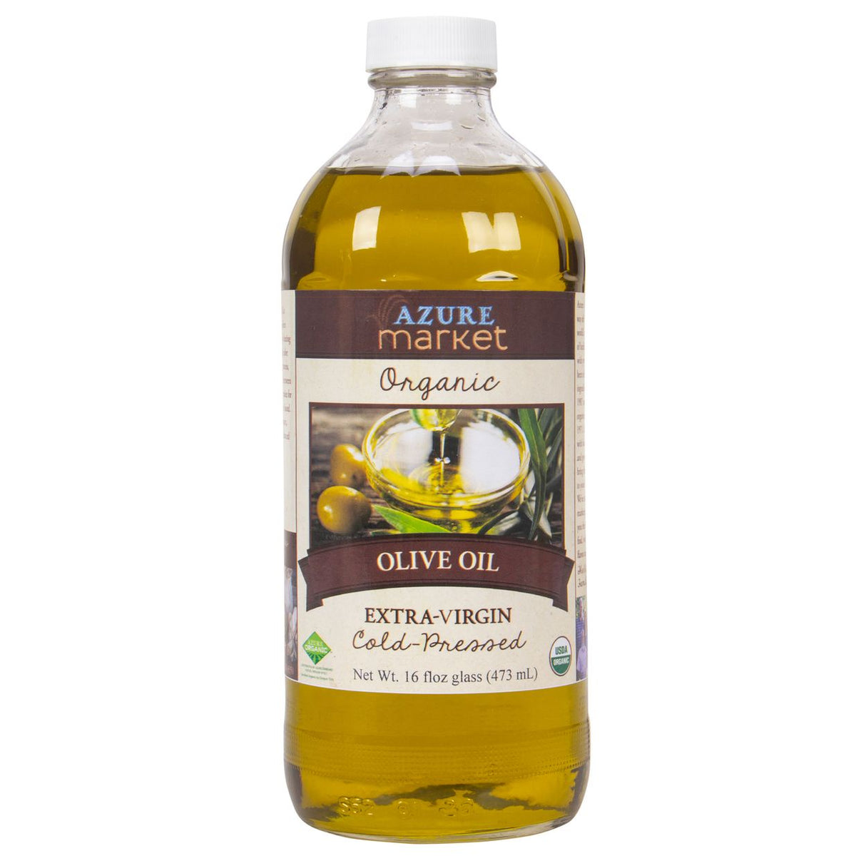 Azure Market Organics Olive Oil, Extra Virgin, Cold Pressed, Organic-16floz Glass