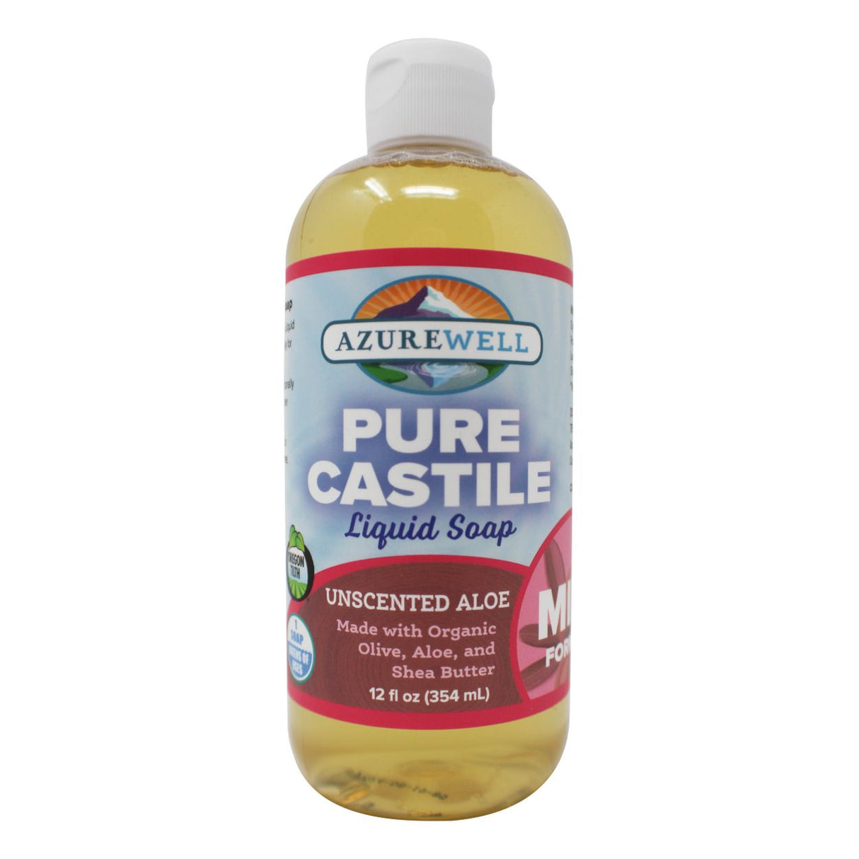 AzureWell Castile Liquid Soap, Pure, Unscented Aloe Mild, Organic 12oz