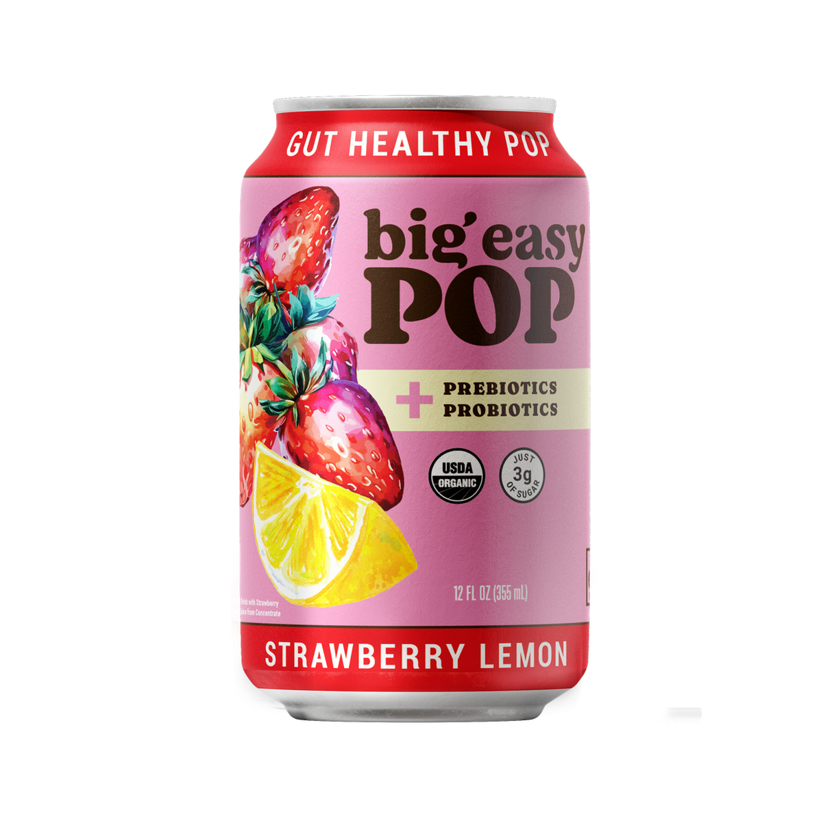 Big Easy Pop Gut Healthy Pop, Strawberry Lemon, Organic -12oz