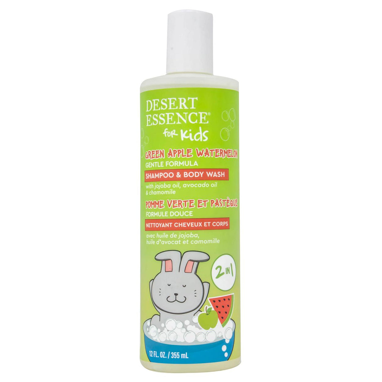 Desert Essence Kids 2-in-1 Shampoo & Body Wash, Green Apple Watermelon-12floz