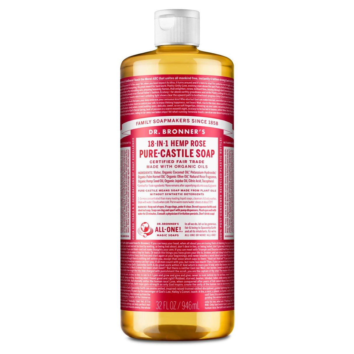 Dr Bronner Rose Liquid Castile Soap, Organic-32oz