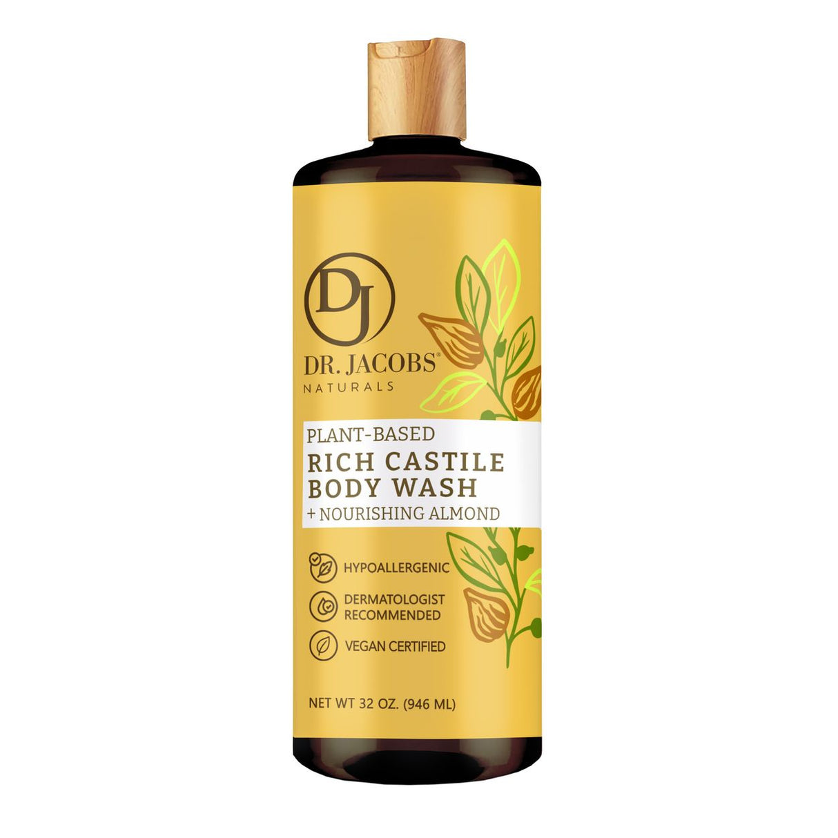 Dr. Jacobs Naturals Castile Body Wash, Plant Based, Nourishing Almond- 32 fl oz
