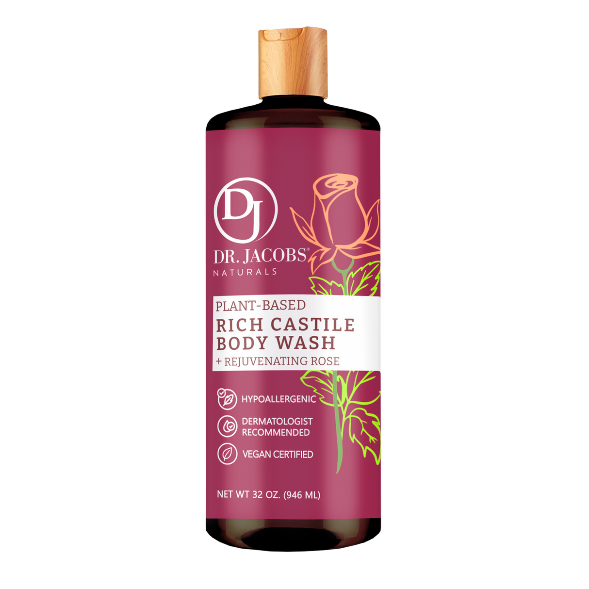 Dr. Jacobs Naturals Castile Body Wash, Plant Based, Rose-32oz