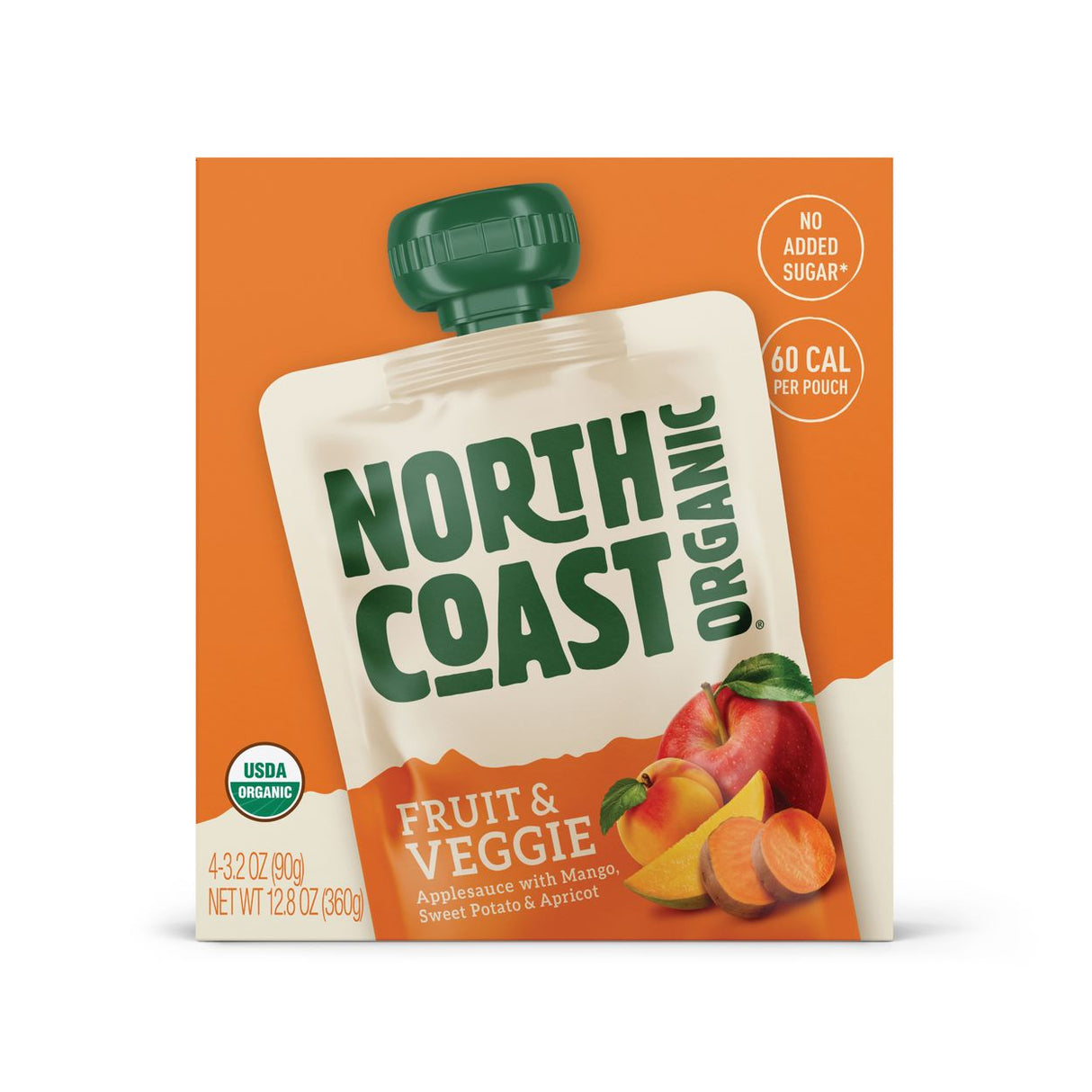 North Coast Apple Sauce, Fruit & Veggie Pouch, Organic 4 Pack 3.2oz