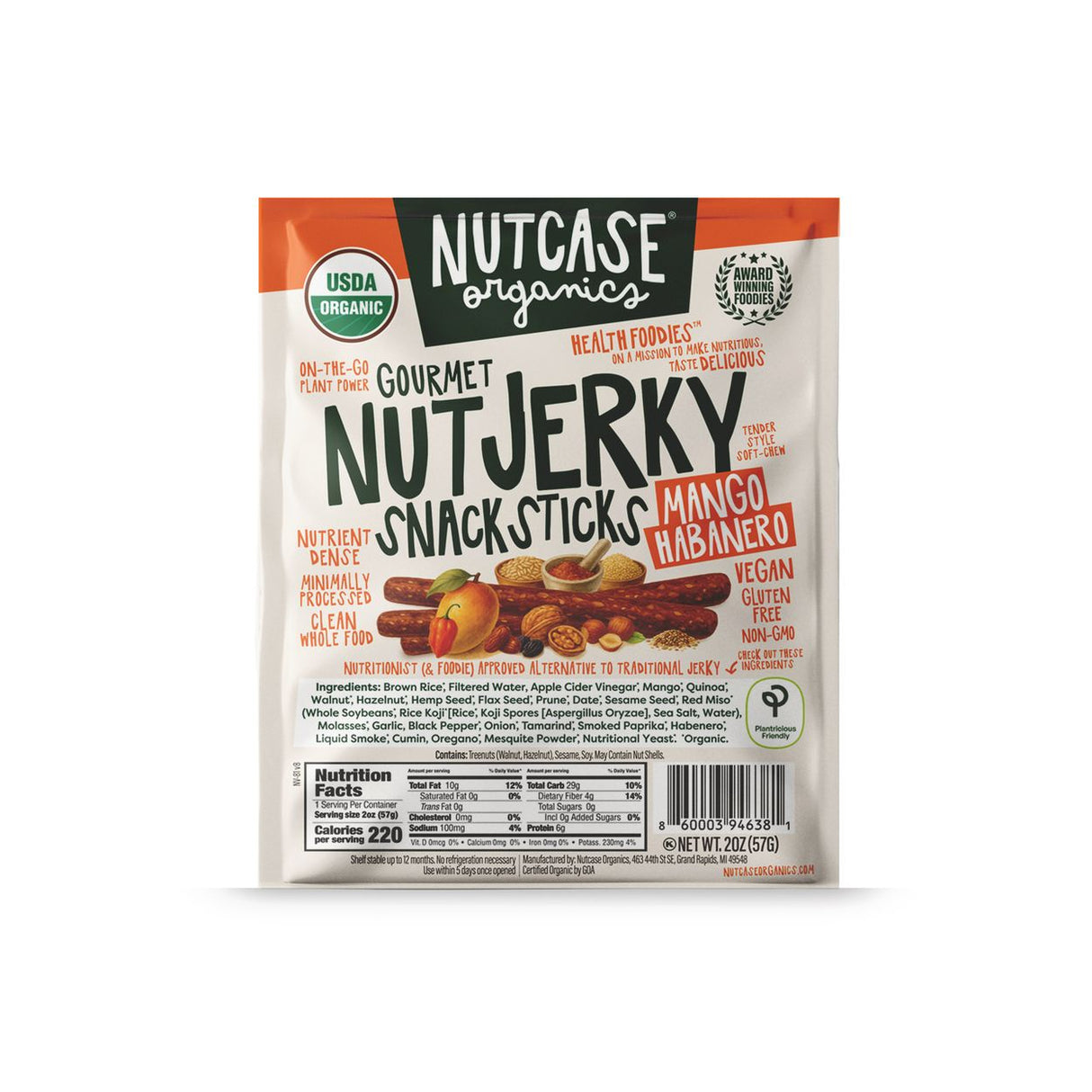 Nutcase Vegan Nutty Jerky, Mango Habanero, Organic-2oz