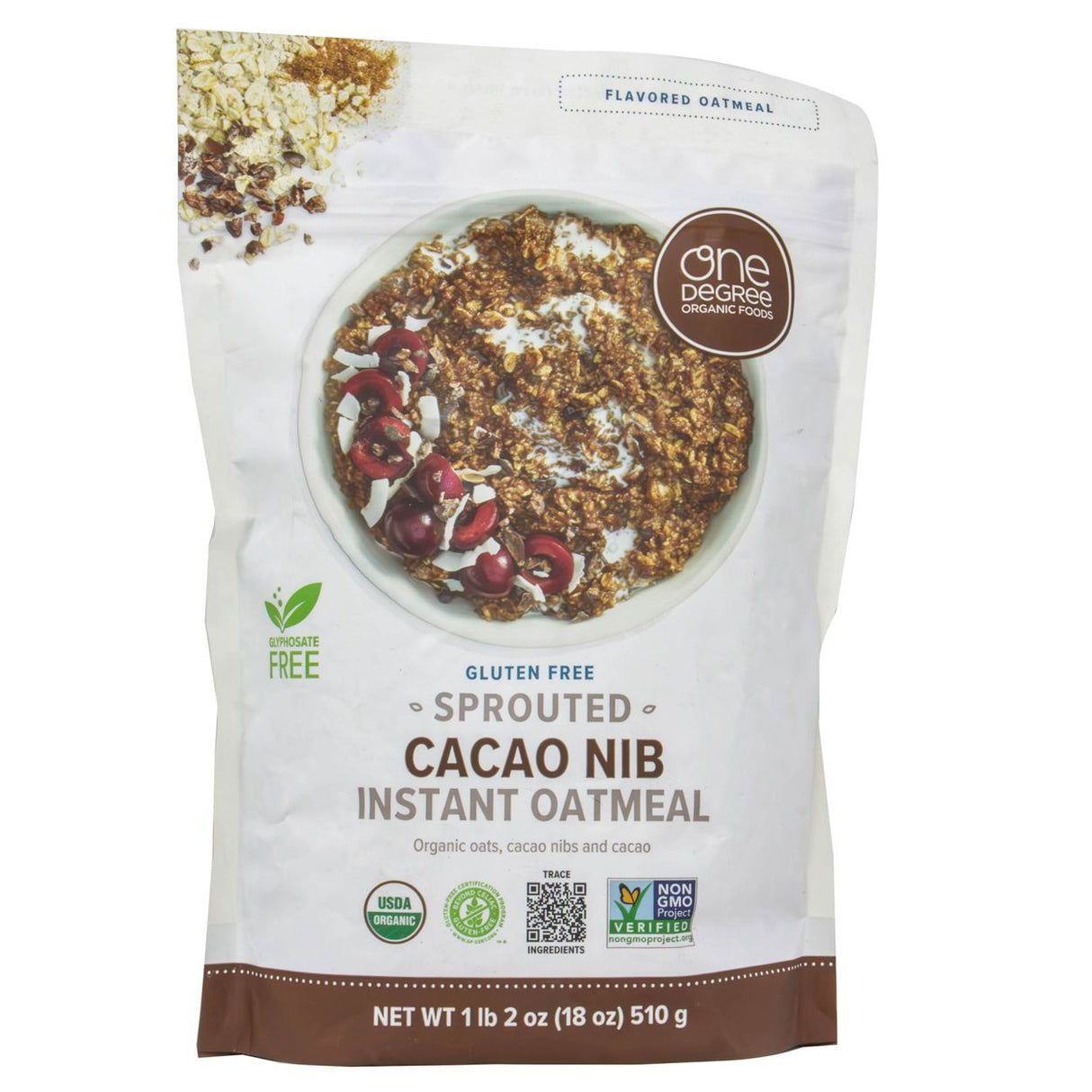 One Degree Instant Oatmeal, Sprouted Cacao Nib, Organic-18oz