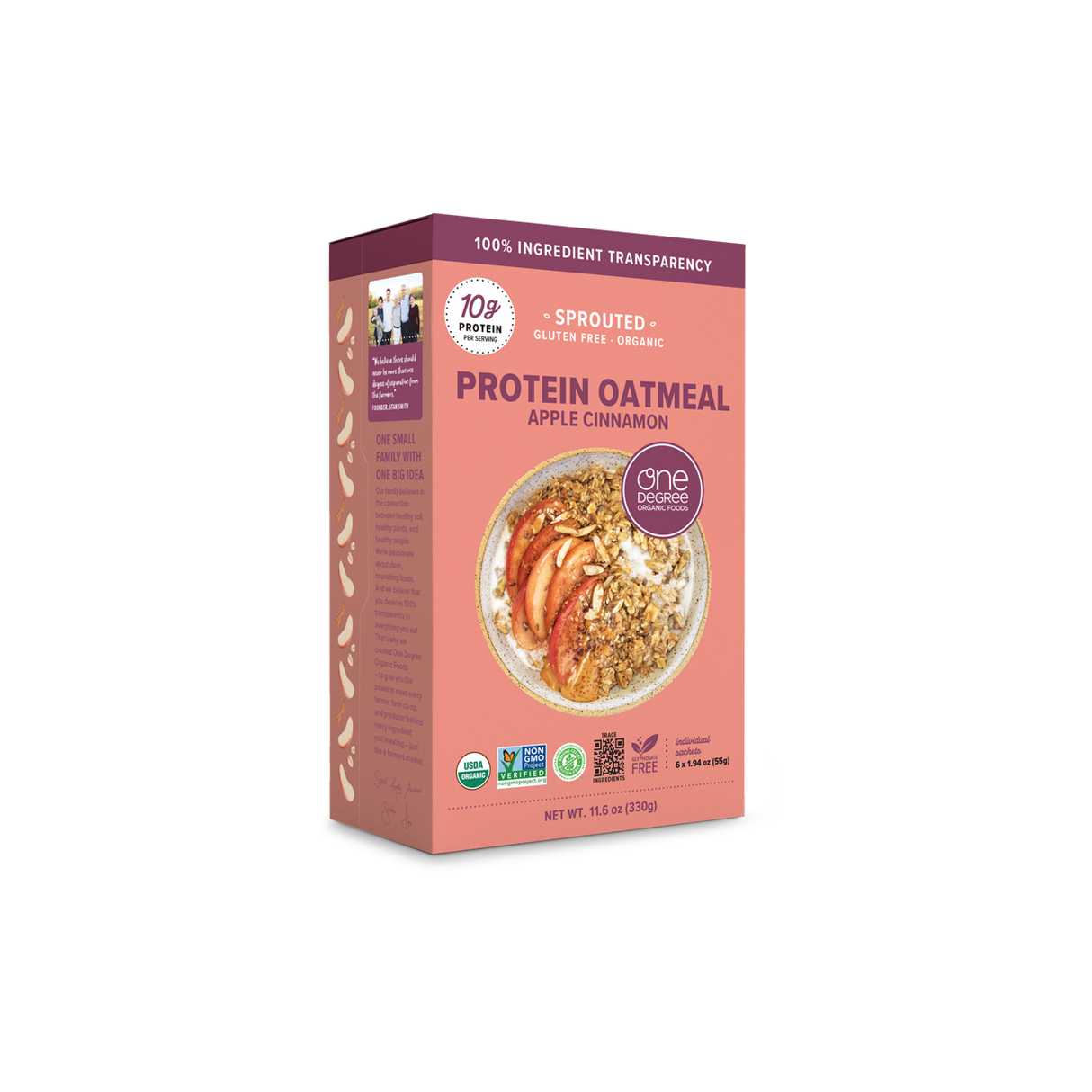One Degree Instant Protein Oatmeal, Sprouted Apple Cinnamon, Organic-11.6oz