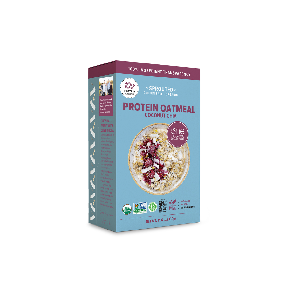 One Degree Instant Protein Oatmeal, Sprouted Coconut Chia, Organic-11.6oz