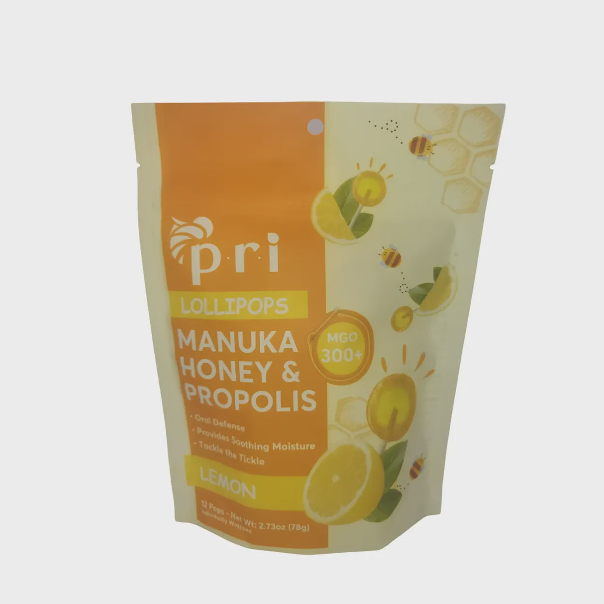 Pacific Resources International Lollipops, Manuka Honey & Propolis, Lemon-12ct