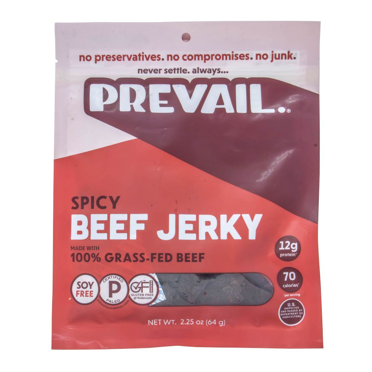 PREVAIL Beef Jerky, Spicy, 100% Grass Fed-2.25oz