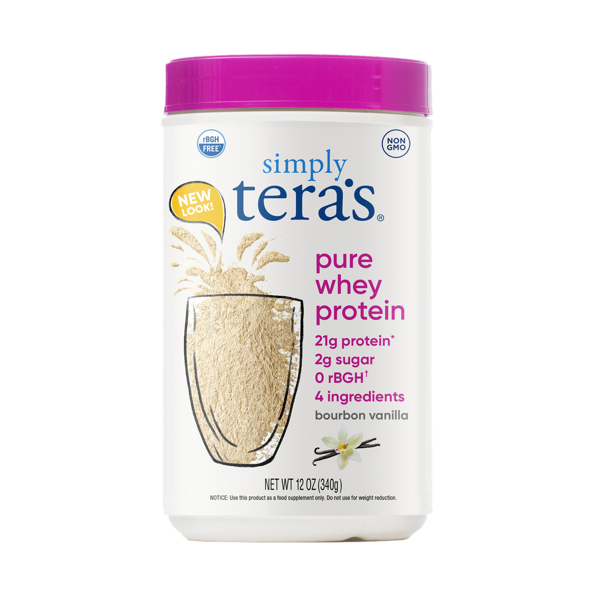 Simply Tera's Whey Protein Powder, Grass-fed, Bourbon Vanilla-12oz