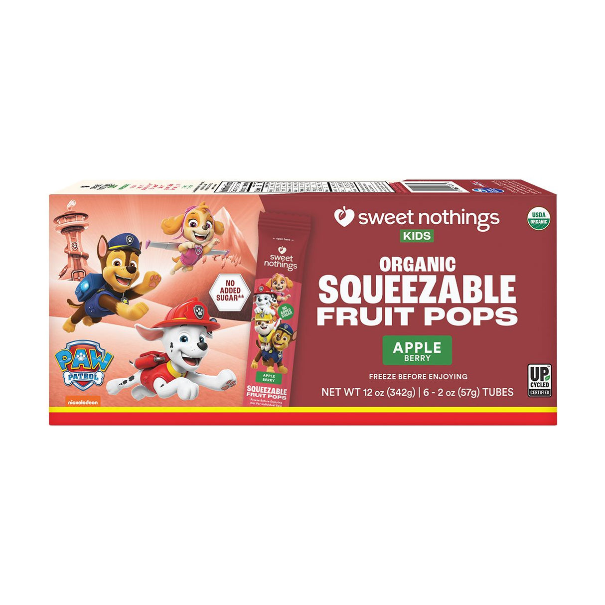 Sweet Nothings KIDS Squeezable Fruit Pops, Apple Berry Paw Patrol, Organic-12oz