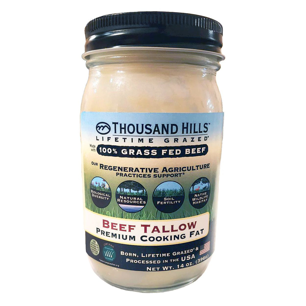 Thousand Hills Beef Tallow, Premium Cooking Fat, Shelf Stable-14oz